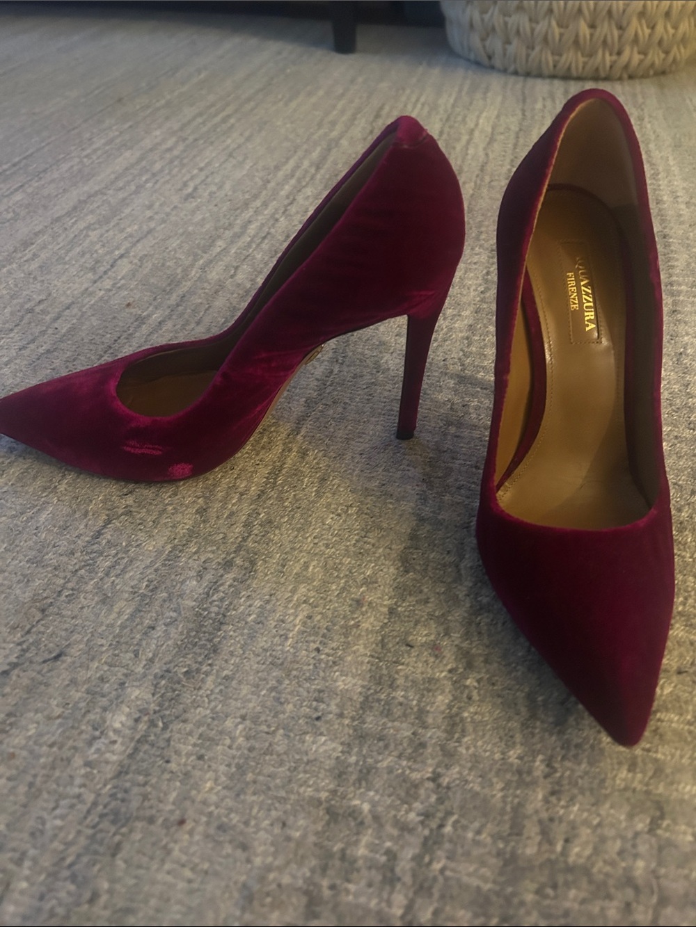 Aquazzura Burgundy Velvet Pointed-Toe Stiletto Pumps